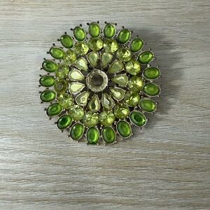 Vintage Starburst Dome Brooch Green Faux Gemstones Brooch | St. Patty’s Jewelry